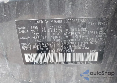 2018 Subaru Outback 2.5I Premium z USA, uszkodzony, nr VIN 4S4BSACC7J3394431